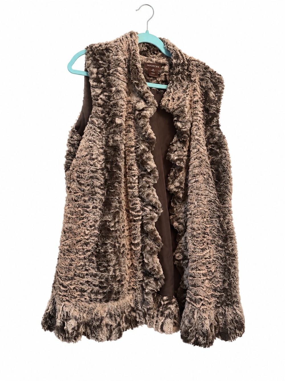 Plus size Multiples Faux Fur Ruffle Vest - Taupe